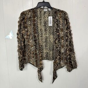 Chico's Animal Print Silk Tie Front Cardigan Wrap Fringe Trim Size 1 Medium NWT